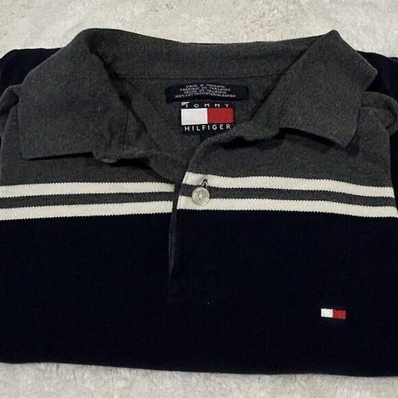 VINTAGE Tommy Hilfiger Rugby Polo Shirt Men's Size L Striped 100% Cotton - Picture 1 of 5